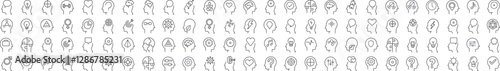 Set of Various Items in Head Related Line Icons. Outline Signs for Graphic and Web Design, Apps, Adverts, Various Cards