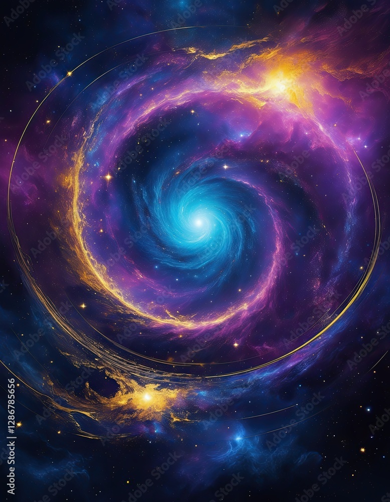 Obraz premium Abstract futuristic,celestial interpretation of Nowruz, background depicting a swirling space galactic nebula infused with Persian ornamental energy waves Sci-fi branding, futuristic product packaging