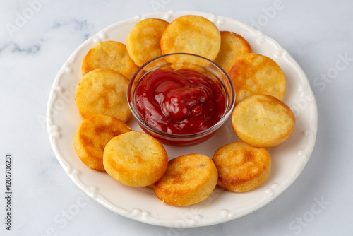 Obraz na płótnie Hash Browns triangle patties in the bowl. Turkish name; Patates koftesi w salonie
