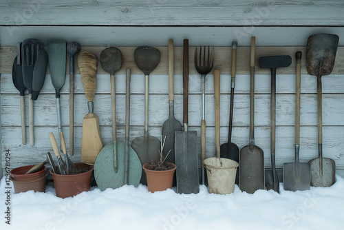 Garden Tools Covered By Snow