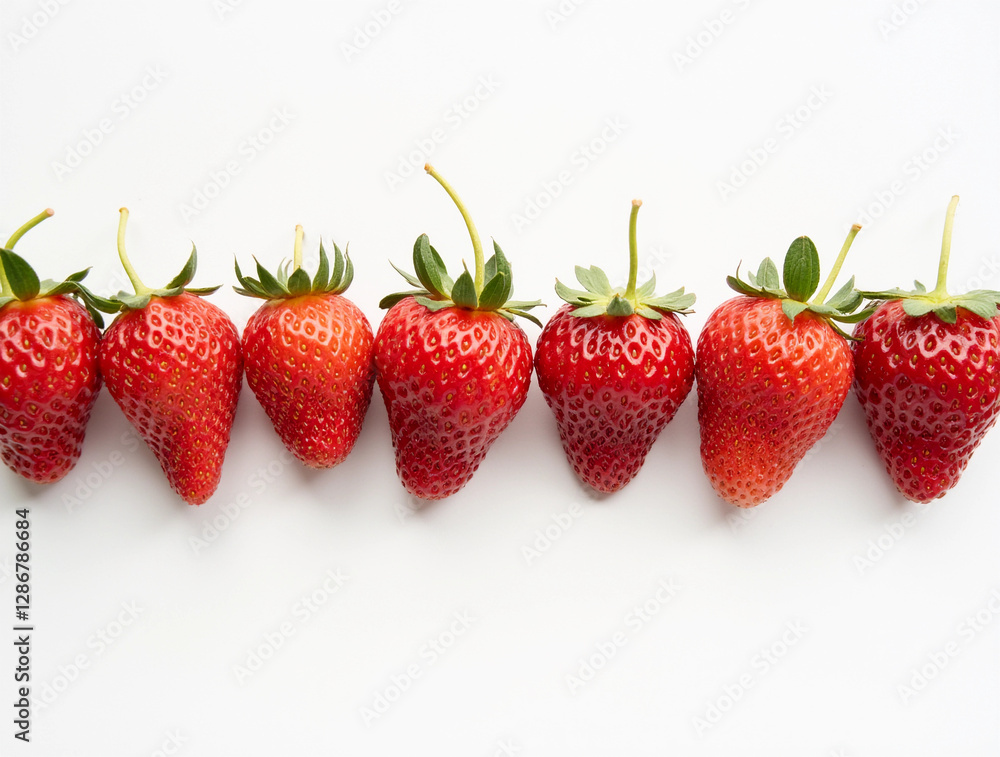Fresh strawberries lined up against white background Fresh strawberries lined up against white background