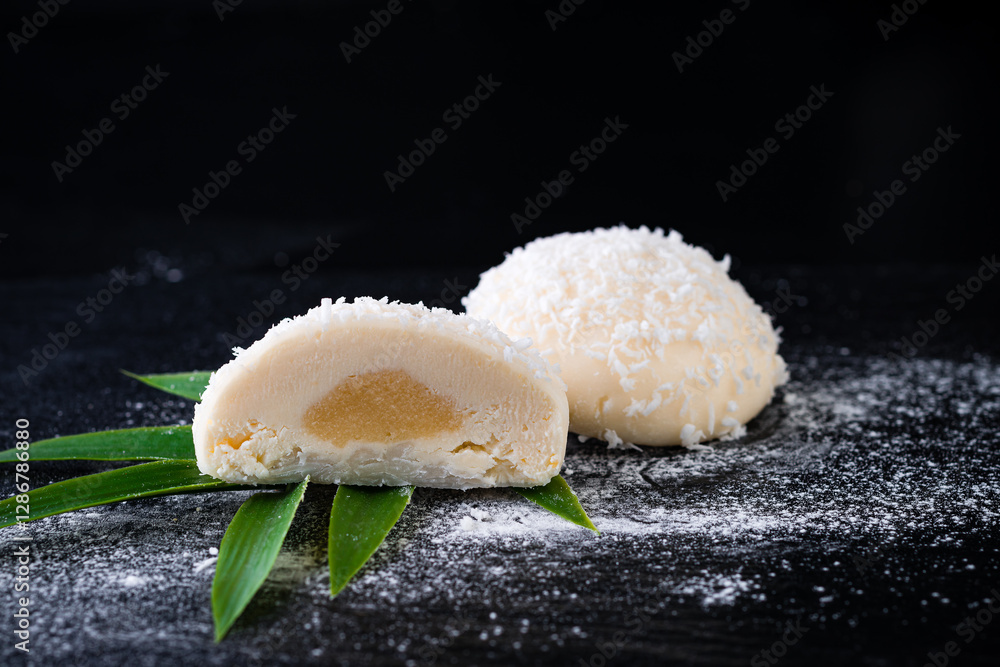 White Mochi Coated with Dried Coconut Flakes