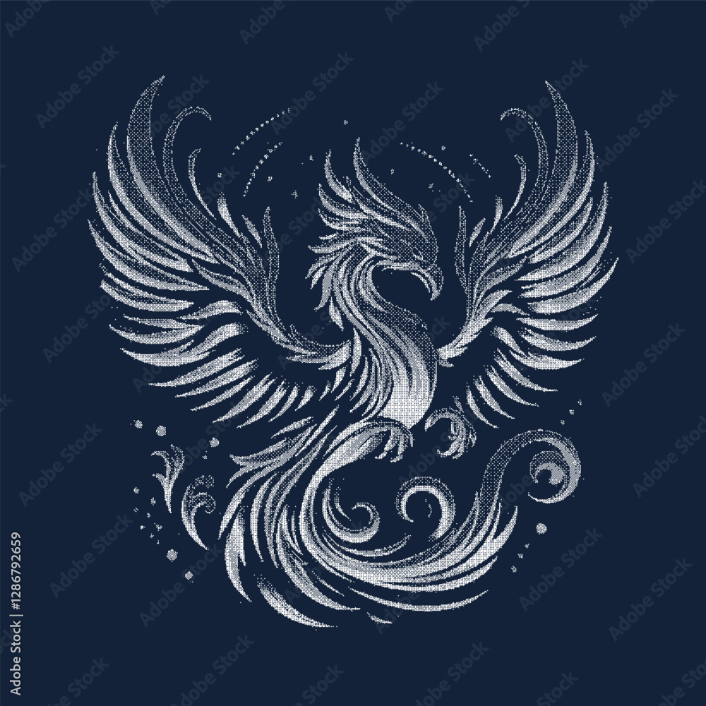 halftone style monochrome phoenix bird halftone style monochrome phoenix bird