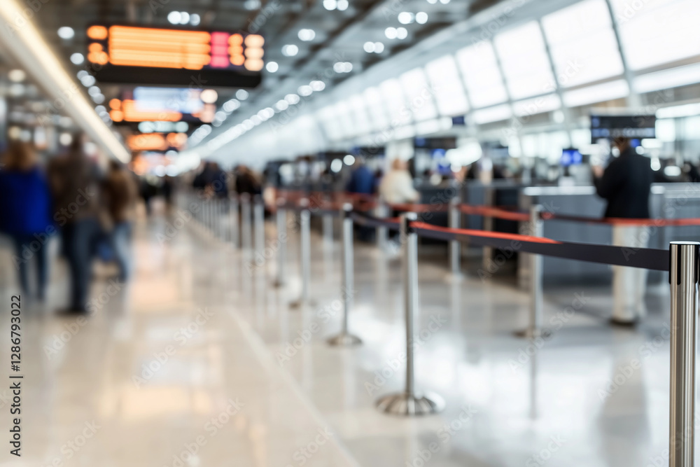 Fototapeta premium Passengers waiting in line at airport check-in counter