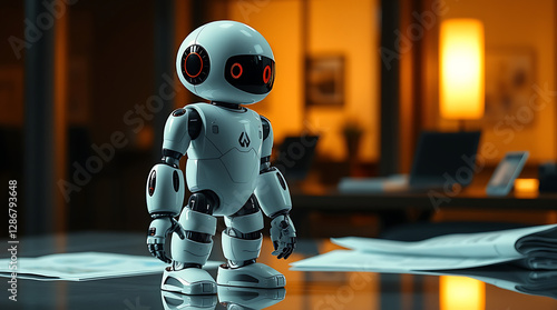 Wallpaper Mural Futuristic Humanoid Robot Standing in a Modern Office Environment, artificial intelligence, AI, futuristic technology, robotics, automation, high-tech, cybernetic, smart robot, advanced robotic. Torontodigital.ca