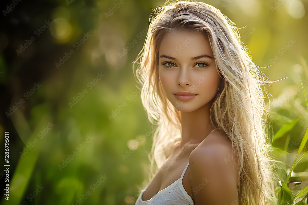 Naklejka premium A naturally beautiful female model amidst nature
