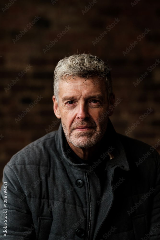 Obraz premium Portrait of confident senior man with grey hair and beard wearing jacket