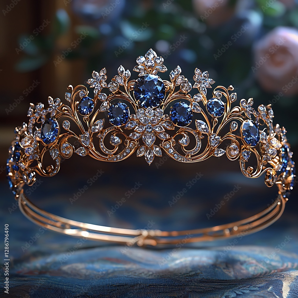 Exquisite sapphire encrusted tiara design high resolution picture Exquisite sapphire encrusted tiara design high resolution picture