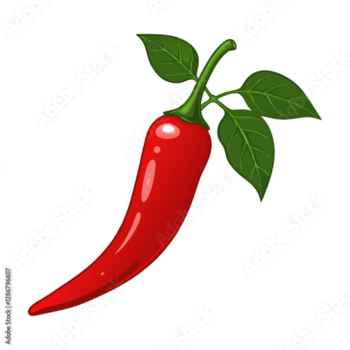 red hot chili pepper with leaves vector illustration isolated