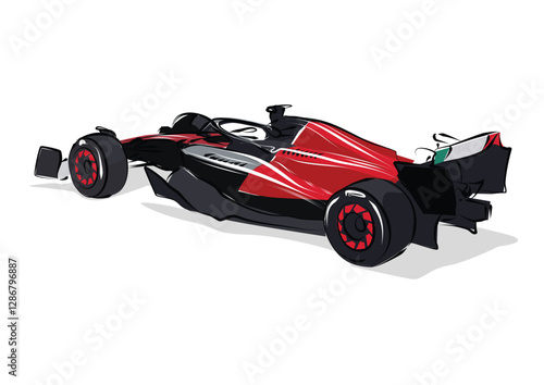 Formula car color illustration. Sports car collection for design of fliers, brochures and banners. Red and black colored race car