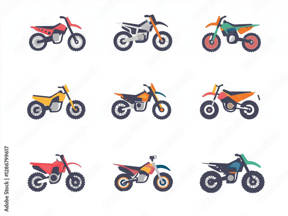 Obraz premium Icônes de moto cross en flat design sur fond blanc