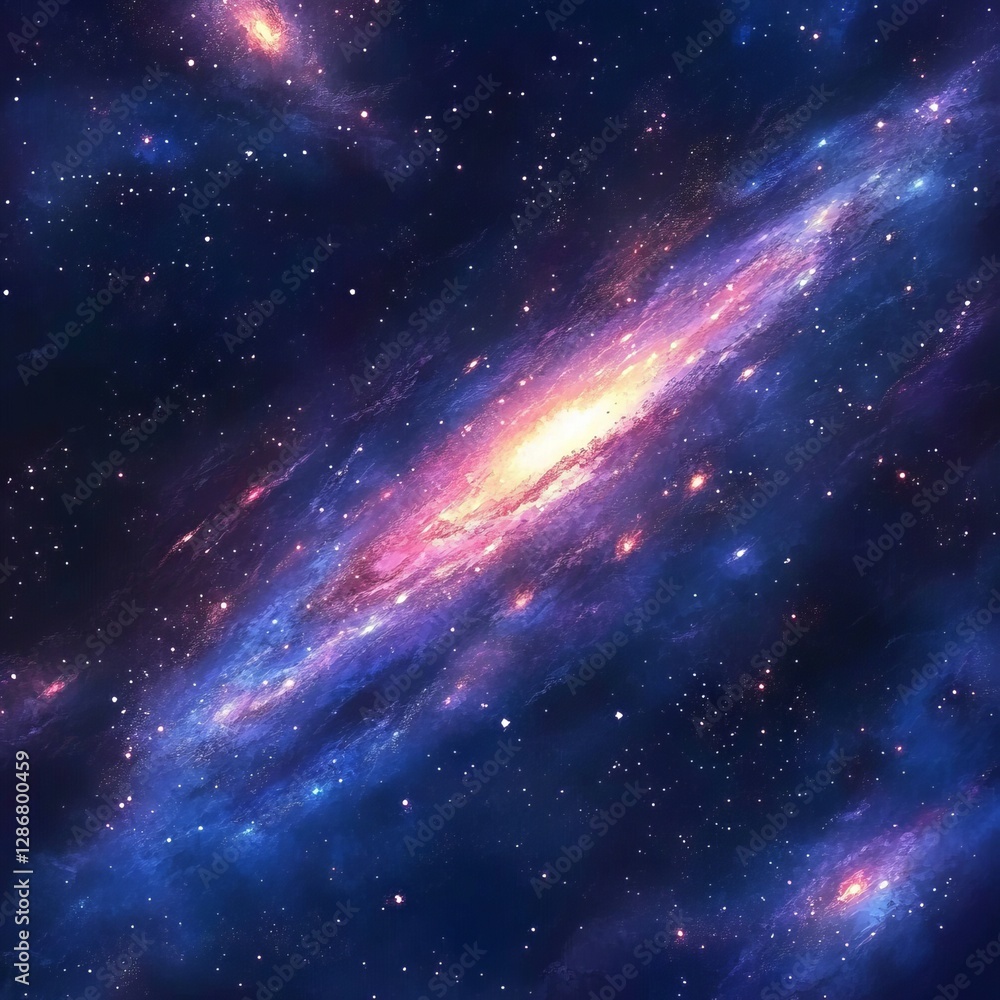 Naklejka premium Vibrant cosmic display with a colorful nebula and countless stars in the deep.