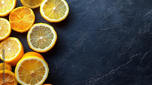 Fresh citrus slices on dark slate
