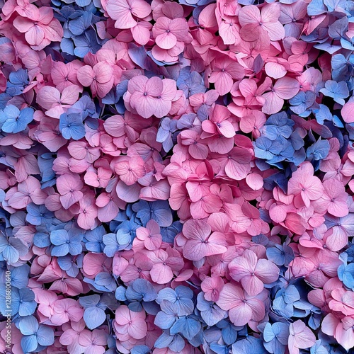 Floral Texture: A seamless blend of pink and blue hydrangea petals.