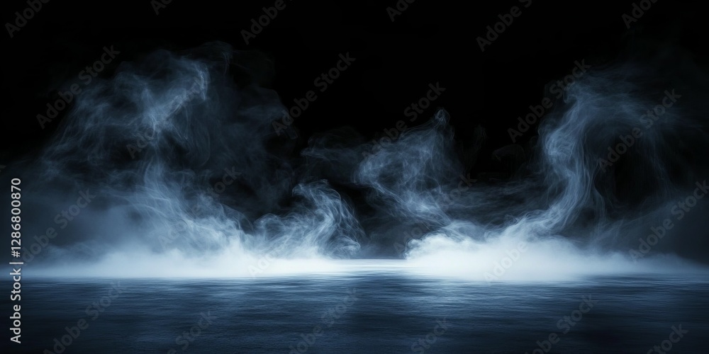Blue Smoke Background Dark Moody Mist Scene, fog, vapor Blue Smoke Background Dark Moody Mist Scene, fog, vapor