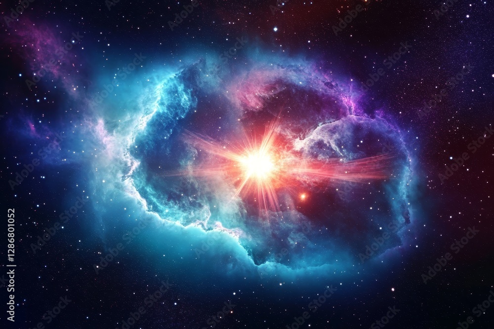 Obraz premium Cosmic Nebula Stellar Explosion in Blue and Purple Hues,Space,Astronomy