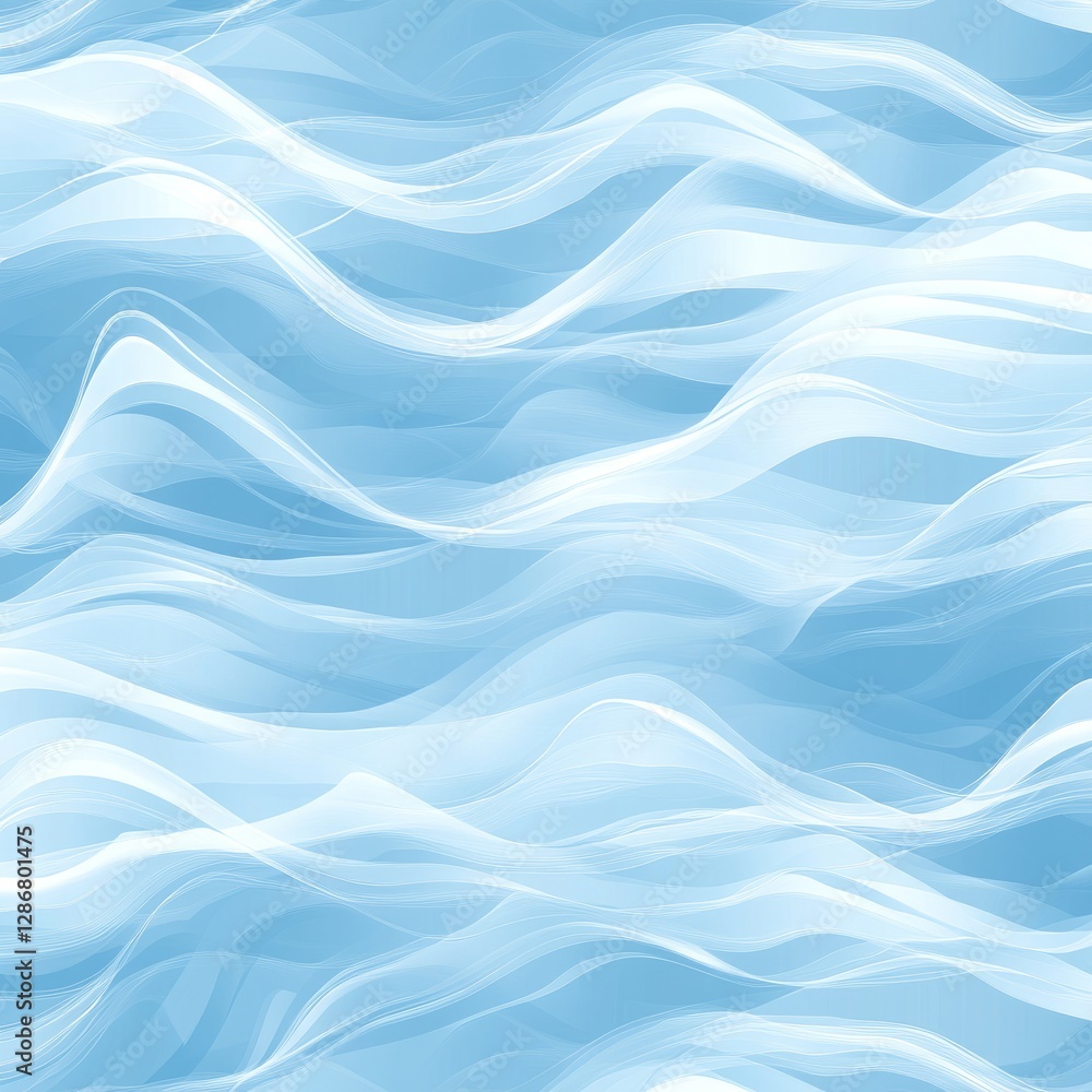 Fototapeta premium Abstract flowing light blue and white curved lines and shapes illustration.