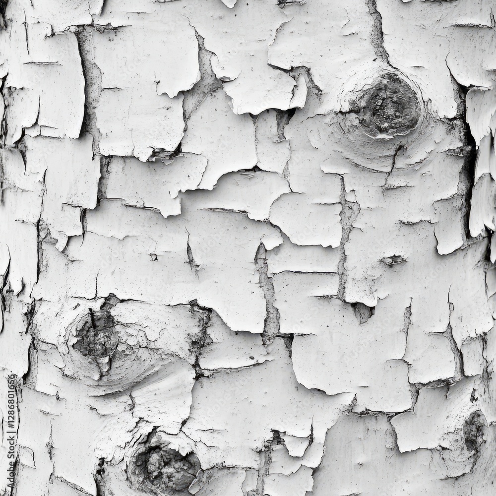 Obraz premium White bark with peeling paint creates a textured and patterned abstract surface.