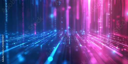 Wallpaper Mural Neon Data Stream Abstract Pink and Blue Digital Lines, Data Visualization Digital Art, Abstract Background Torontodigital.ca