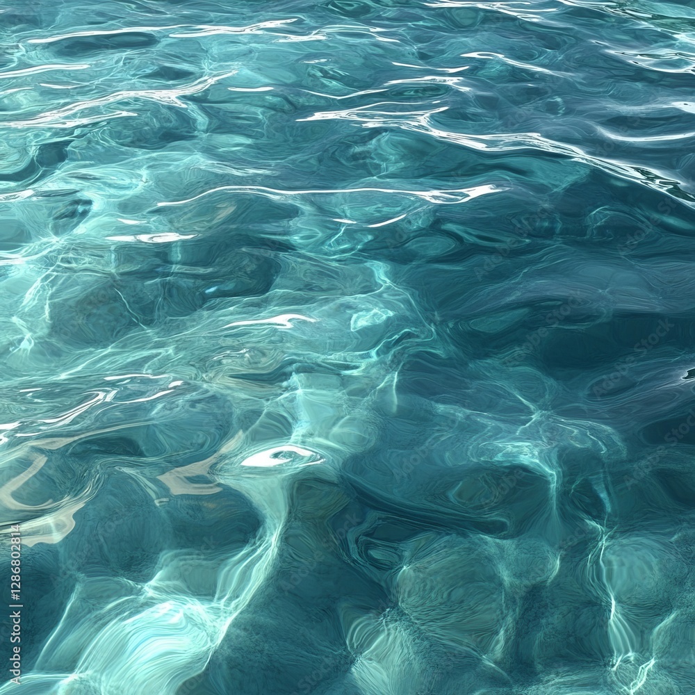 Obraz premium Tranquil turquoise water reflecting sunlight, creating captivating patterns.