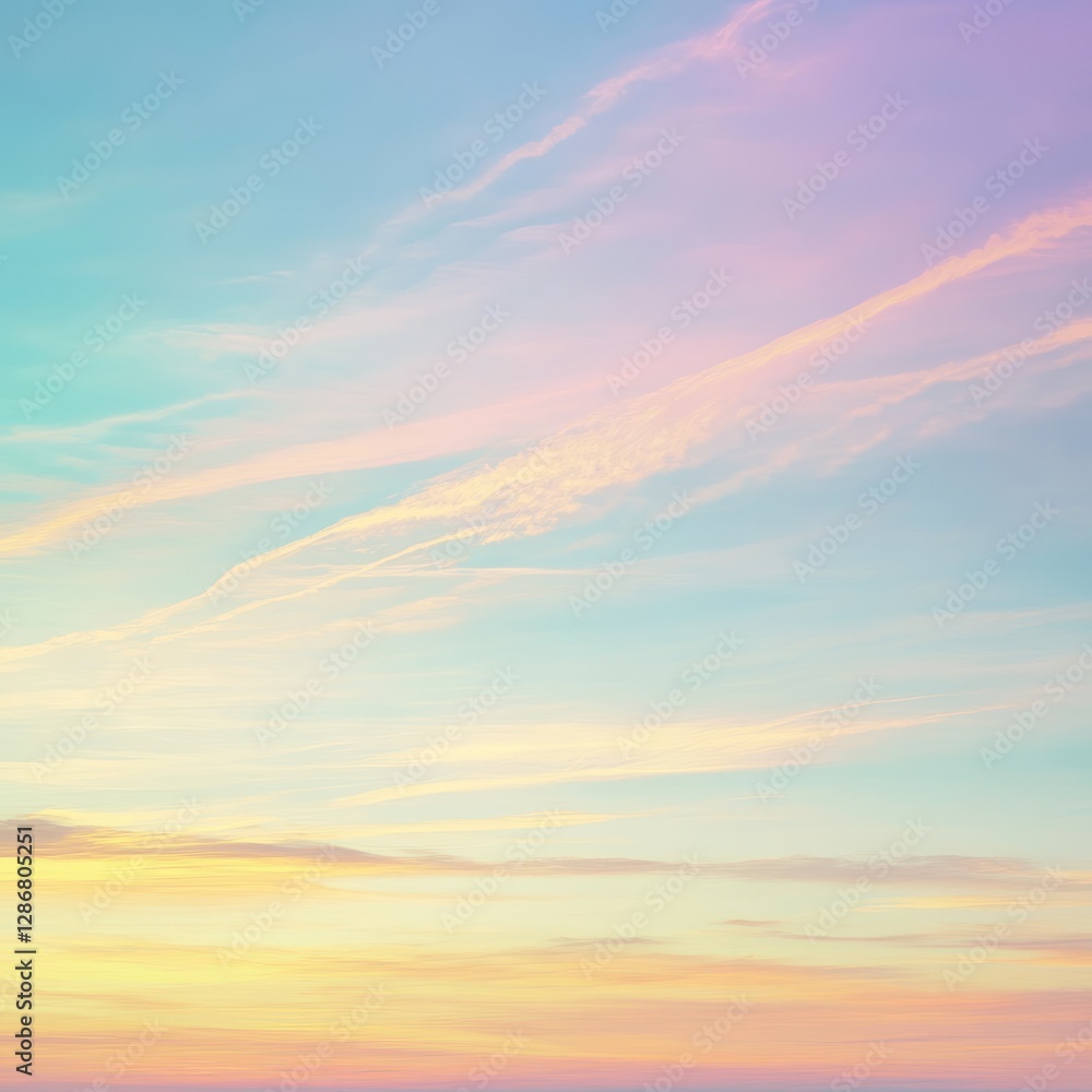 Obraz premium Painted sky in pastel hues: soft clouds and dreamy light fill the atmosphere.