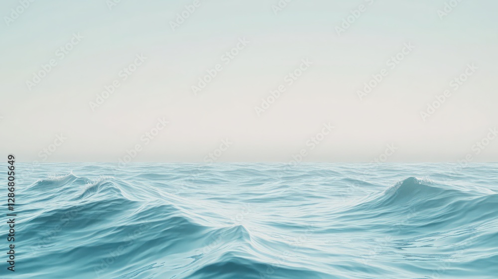 Fototapeta premium Serene Ocean Vista: Tranquil Blue Water and Soft Sky Horizon Landscape