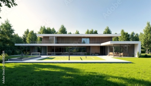 Wallpaper Mural The modern house with a spacious backyard and large patio is located in a serene wooded area. Torontodigital.ca