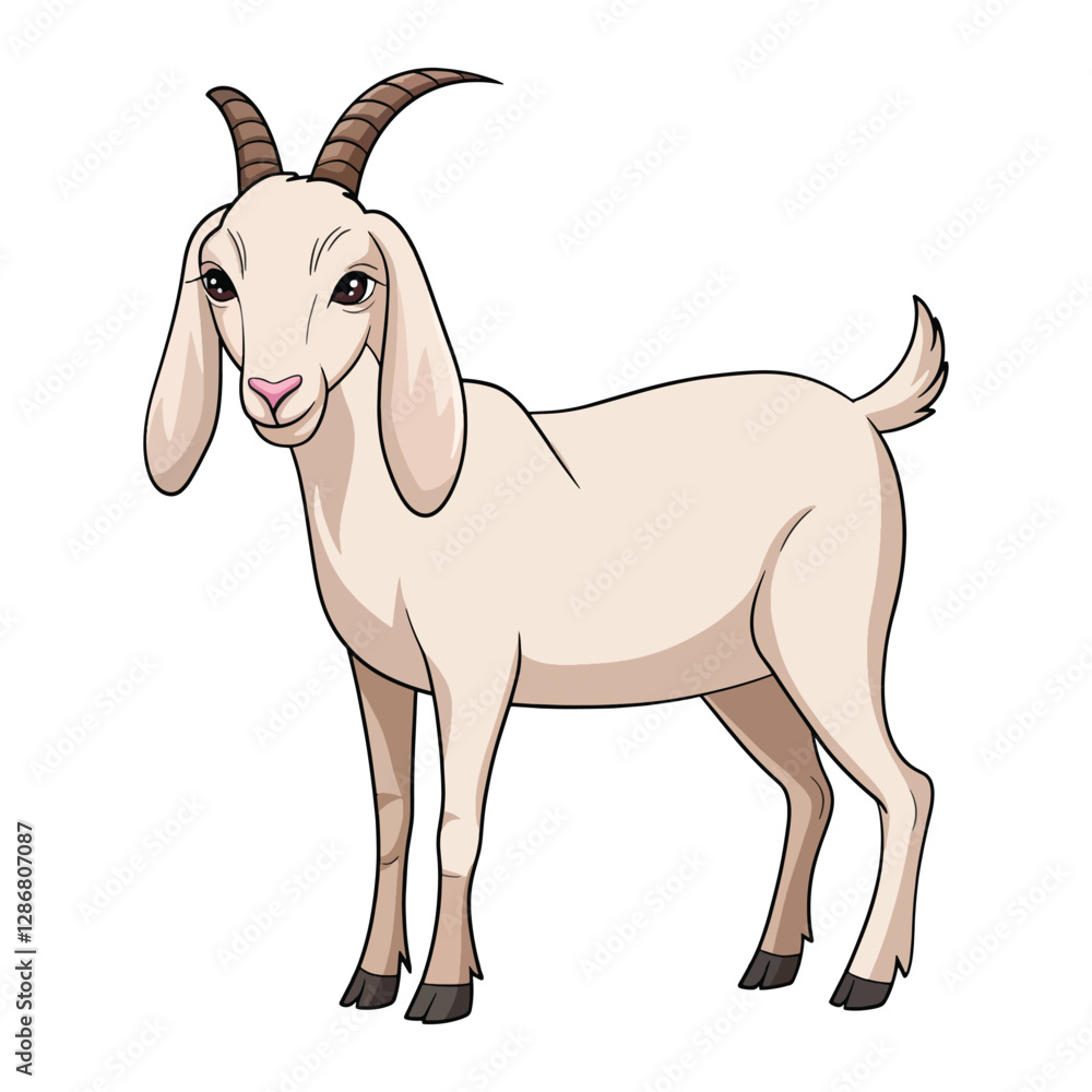 Fototapeta premium Cute cartoon goat icon with a happy expression. Simple and playful vector illustration, perfect for farm logos, kids designs, animal.