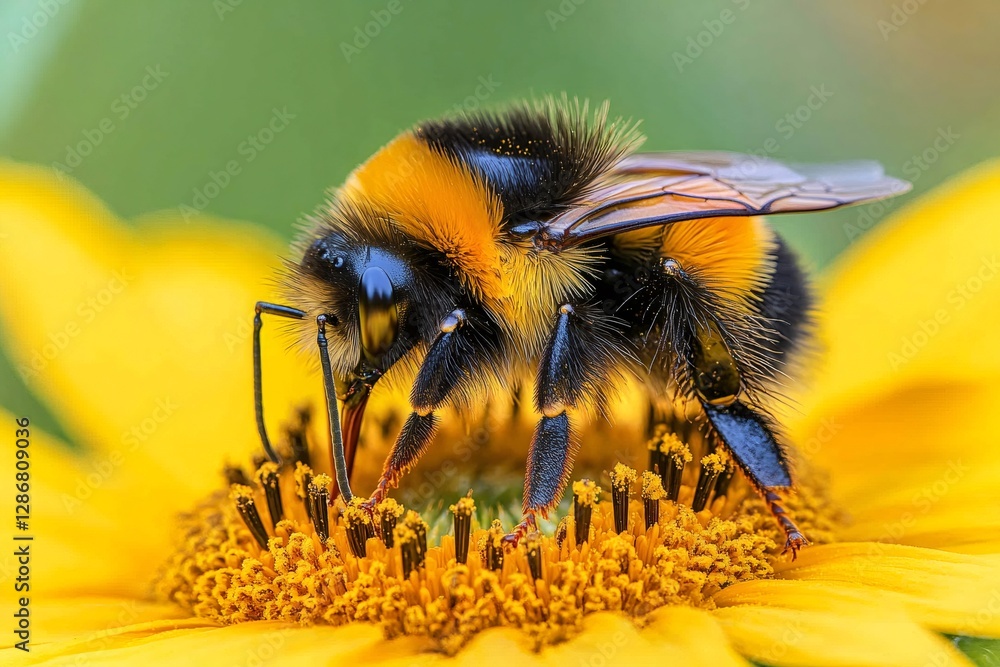 Bumblebee pollinating yellow flower in summer meadow Bumblebee pollinating yellow flower in summer meadow