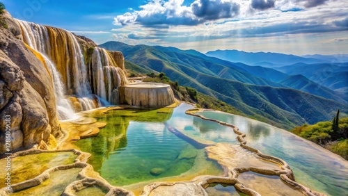Unique rock formations with mineral-rich waters flowing from the top , hierve el agua