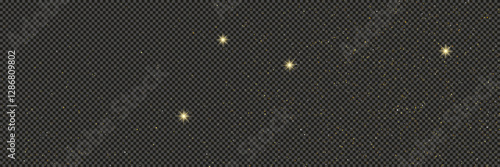 Gold glittering dust with stars on transparent backdrop