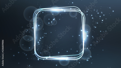 Neon rounded square frame with shining effects