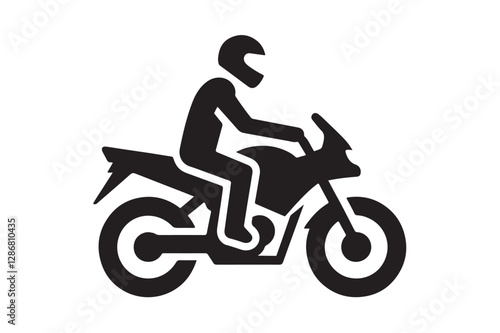 Person riding motorcycle icon silhouette on white background. (3)