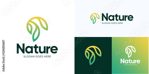 Green Nature leaves logo, Green plant or gardening logo design, Sprout leaf logotype, Agriculture vector logo concept, Ecology of environmental protection, organic icon logo, Nature farm, Icon logo P