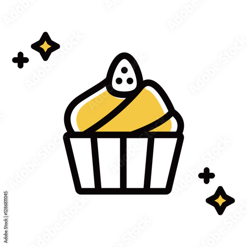 cute black golden sweet dessert drink icon, lovely yellow orange flat MBE stylish vector symbol adorable gold product illustration for ice cream, beverage, liquor bar cafe treats item