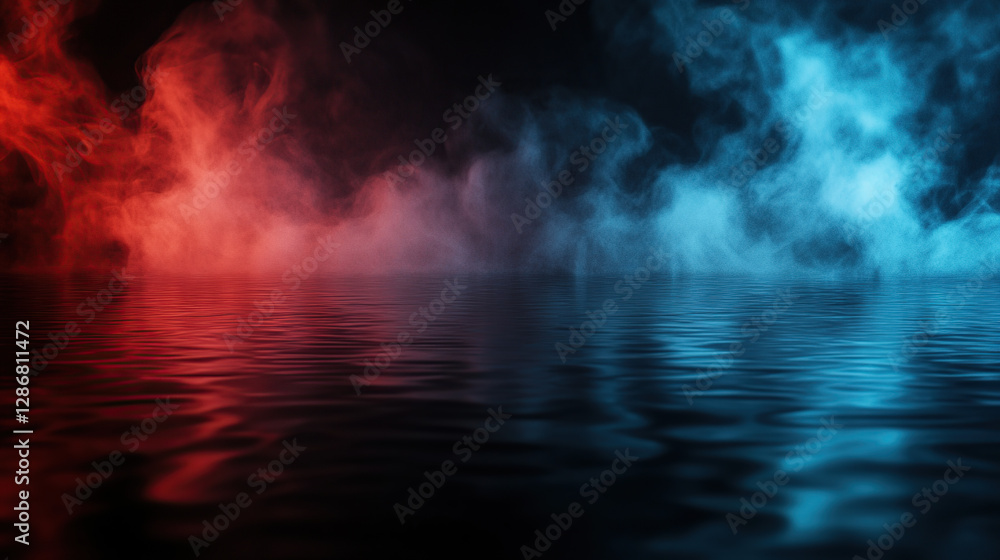 Red and Blue Fog Over Water Reflection Red and Blue Fog Over Water Reflection