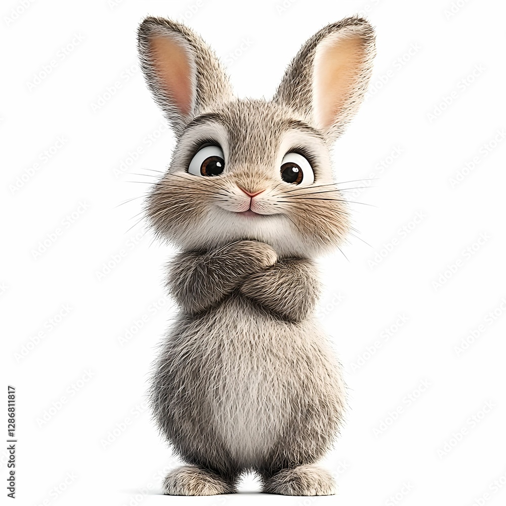 Obraz premium A cute brown cartoon rabbit isolated on white background.