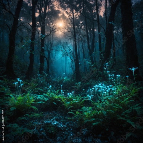 Mystical Fantasy Forest – Glowing enchanted forest with bioluminescent plants.