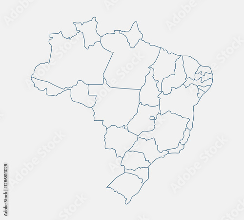 Outline Brazil map isolated on white background. Brazil map. Brazil map outline template. Editable Brazil map outline with state divisions. Vector illustration