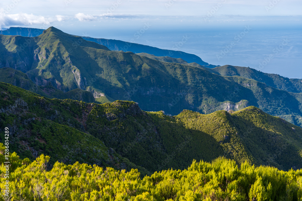 Obraz premium The view of the mountains with Atlantic Ocean in the background.