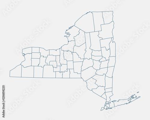 Outline New York state map isolated on white background. New York state map. New York state map outline template. Editable New York map outline with county divisions. Vector illustration