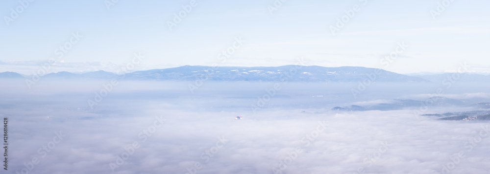 winter landscape with fog