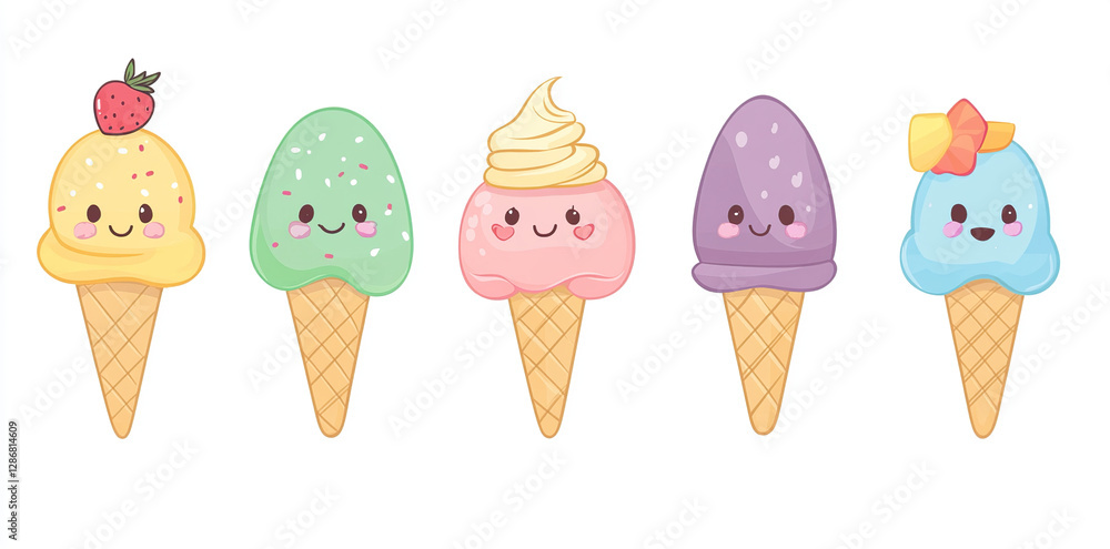 Kawaii Style Ice Cream Illustrations Kawaii Style Ice Cream Illustrations