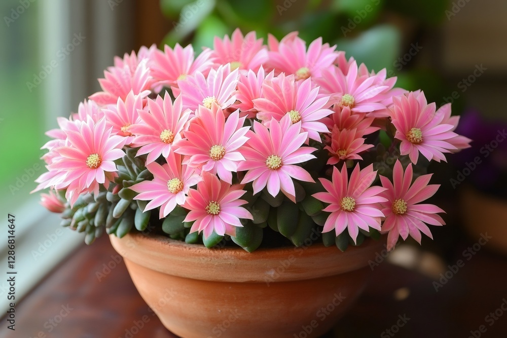 Blooming pink trichodiadema densum showing its beautiful flowers Blooming pink trichodiadema densum showing its beautiful flowers