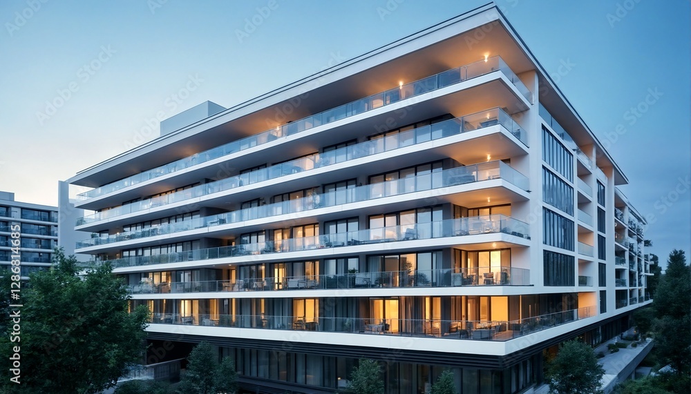 Obraz premium Luxury Apartment Building with Modern Design and Large Windows.