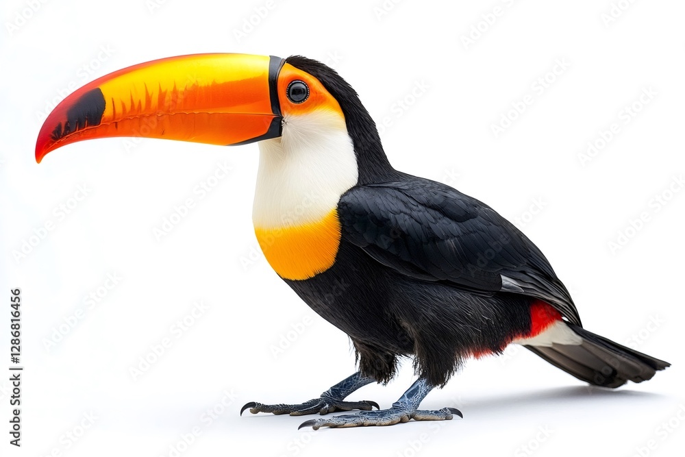 Naklejka premium Red billed toucan standing on white background