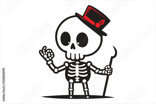 Zombie hand holding a skull cartoon illustration with skeleton design and Halloween theme