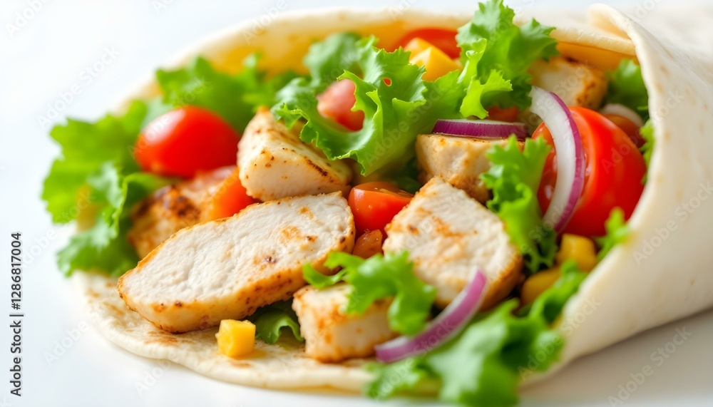 Fresh grilled chicken wrap roll with vegetables Fresh grilled chicken wrap roll with vegetables