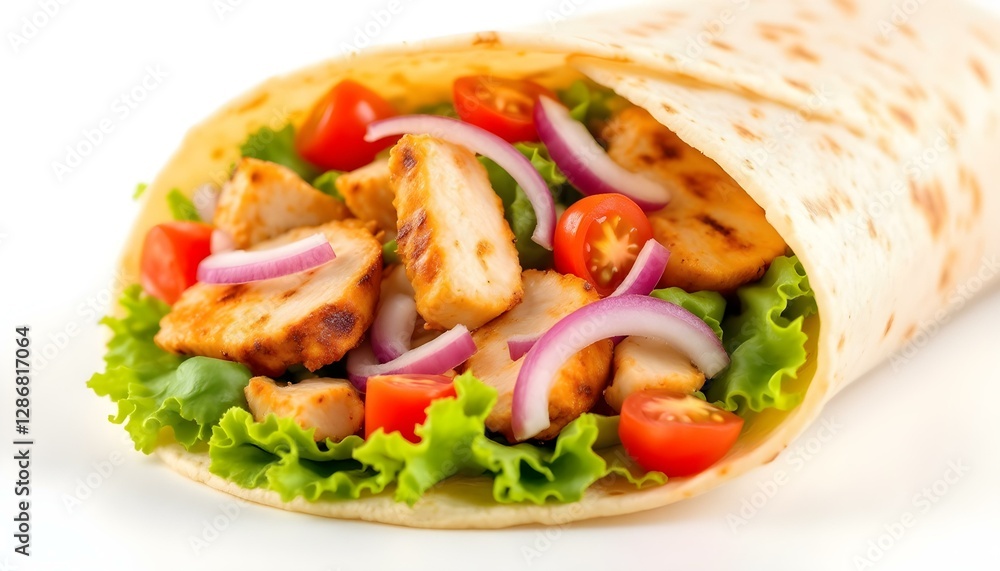 Fresh grilled chicken wrap roll with vegetables Fresh grilled chicken wrap roll with vegetables