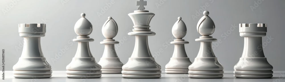A 3d plastic style modern icon set features realistic chessmen, including a white pawn chess piece, for a strategy board game A 3d plastic style modern icon set features realistic chessmen, including a white pawn chess piece, for a strategy board game